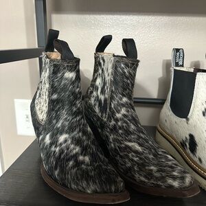 Black and White Cowhide Ankle Boots